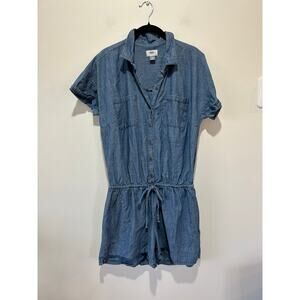 Old navy cotton denim romper shortall  womens L waist cinch